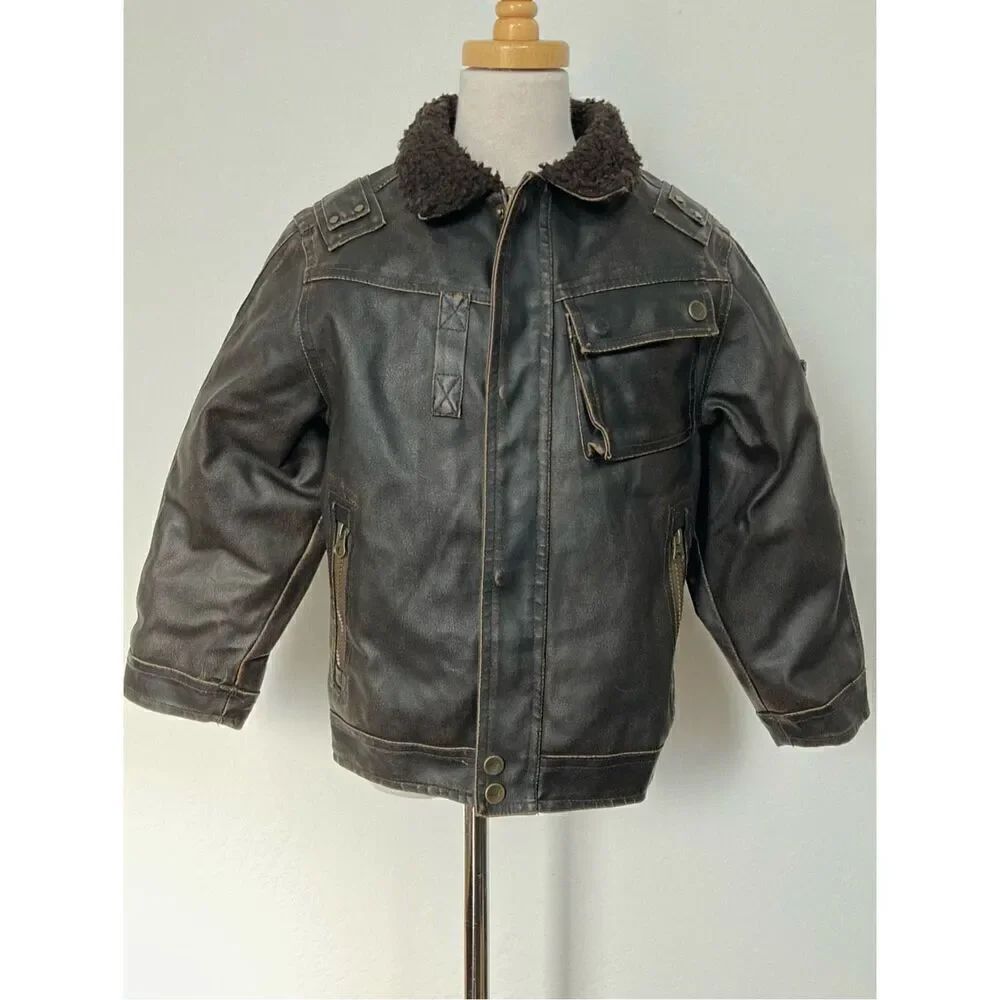 Hawke & Co. Toddler Boys 5 Faux Leather Aviator Jacket